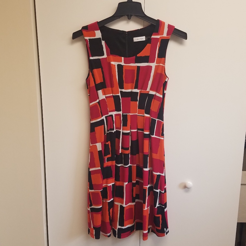 Calvin Klein pink and orange pattern stretch dress